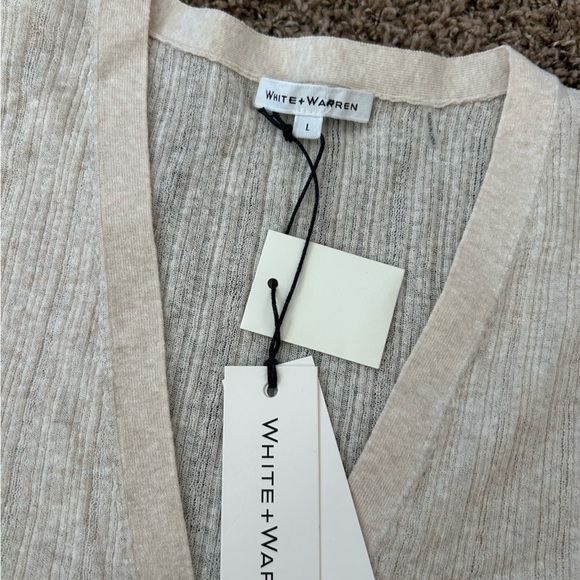 NWT White + Warren Linen Gauze Verigated Ribbed Cardi Top in Oatmeal Heather - Picture 6 of 13